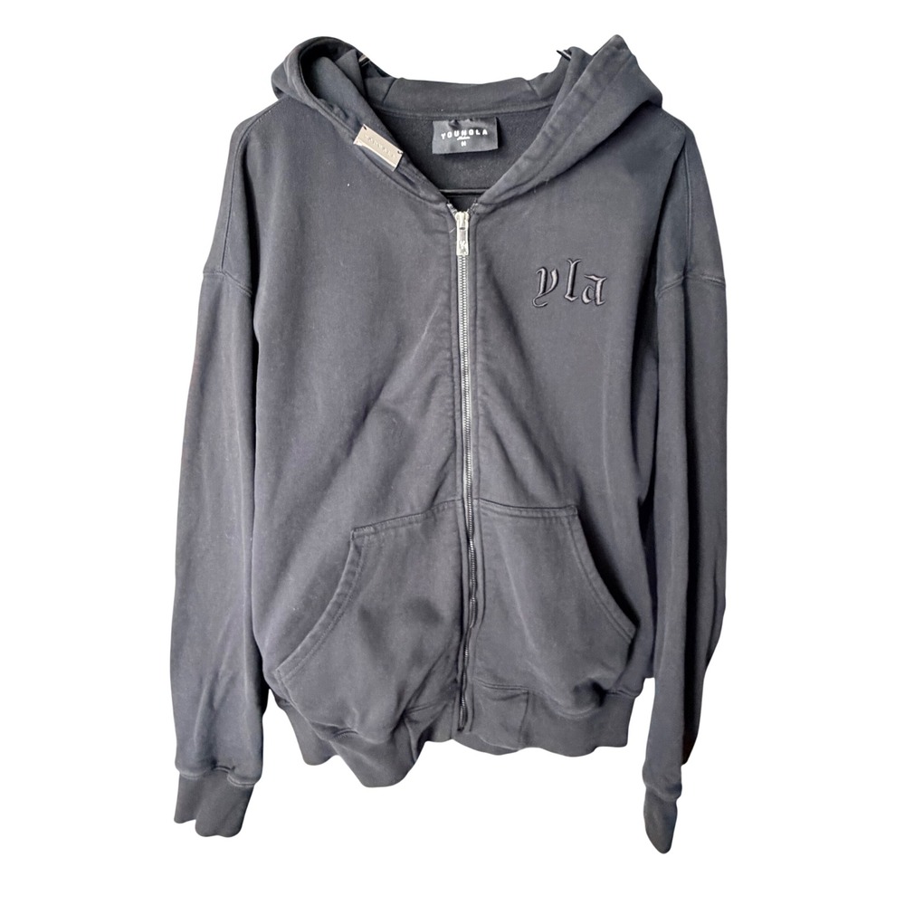 YoungLA 5066 Gothic Logo Full Zip Hoodie Black Size M